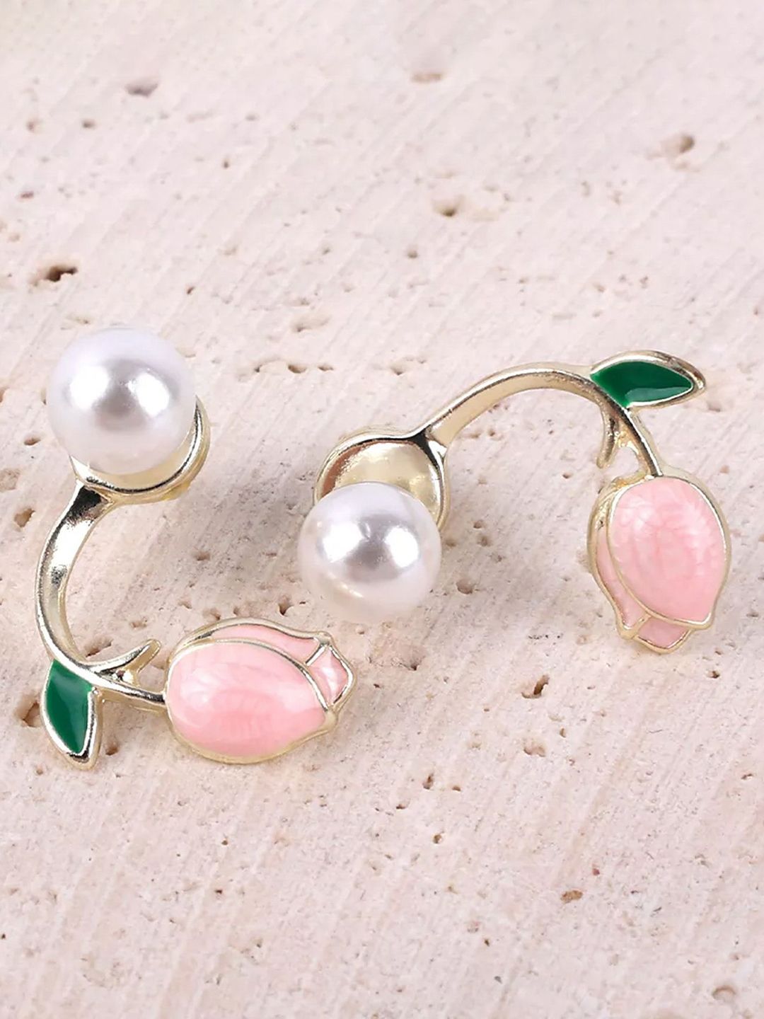 PolluxCraft Korean Gold-Plated Pearls Zircon Studded Contemporary Shaped Studs-picture-11