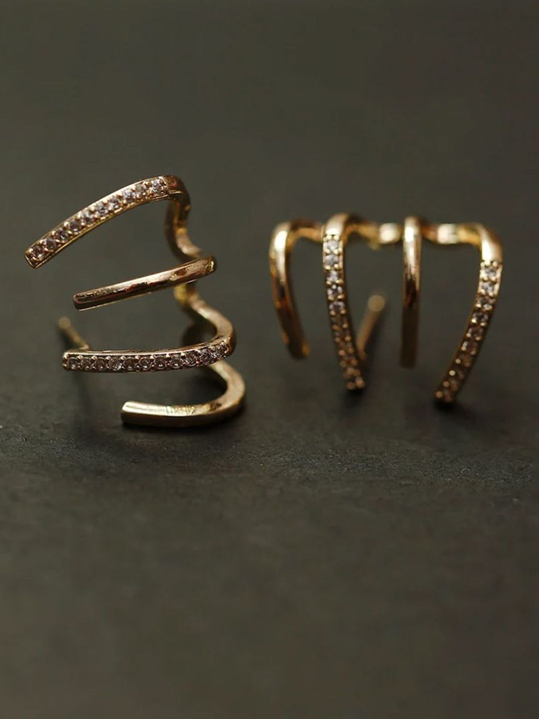 PolluxCraft Korean Gold-Plated Zircon Studded Contemporary Shaped Studs-picture-31