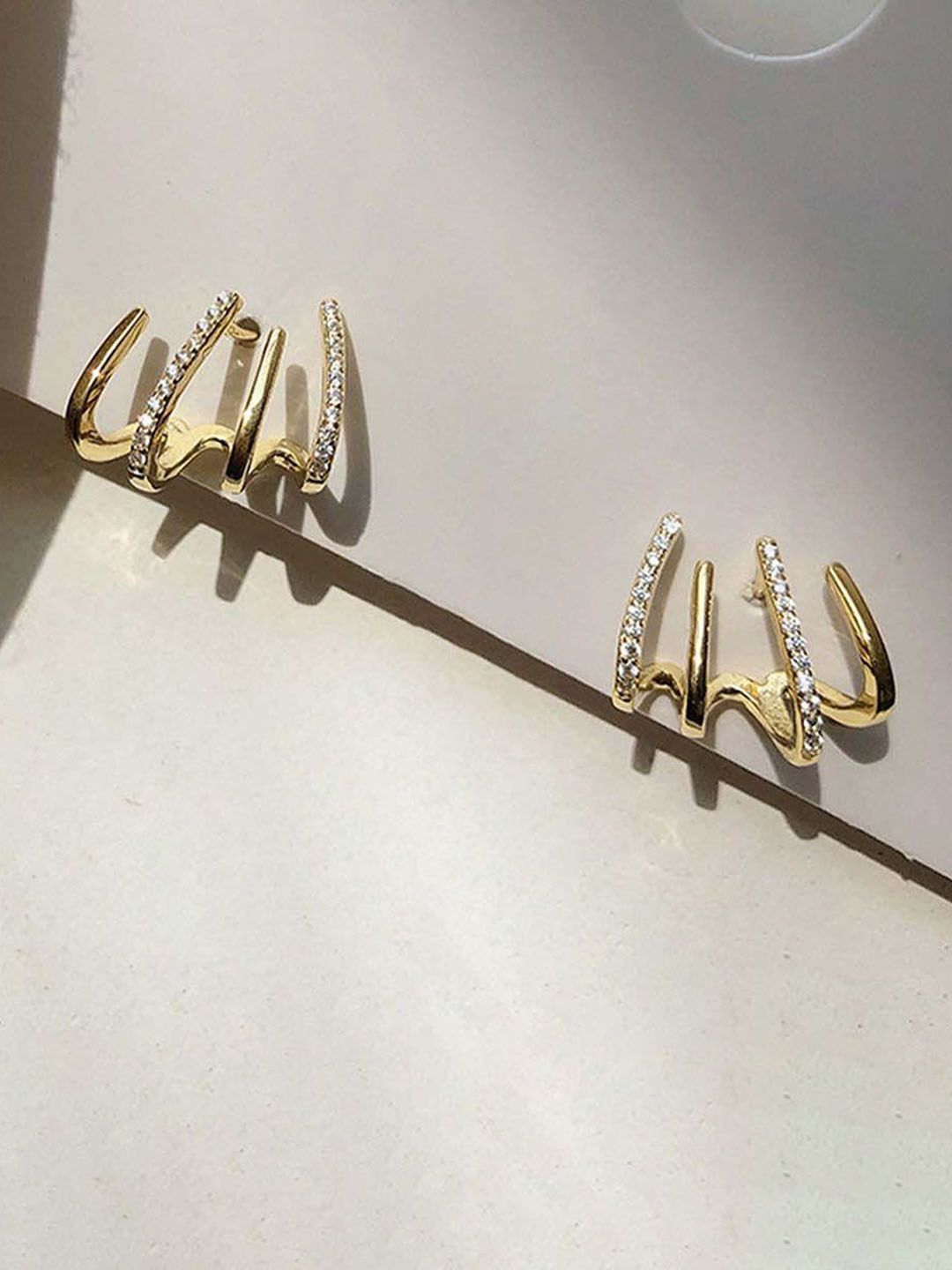 PolluxCraft Korean Gold-Plated Zircon Studded Contemporary Studs-picture-17