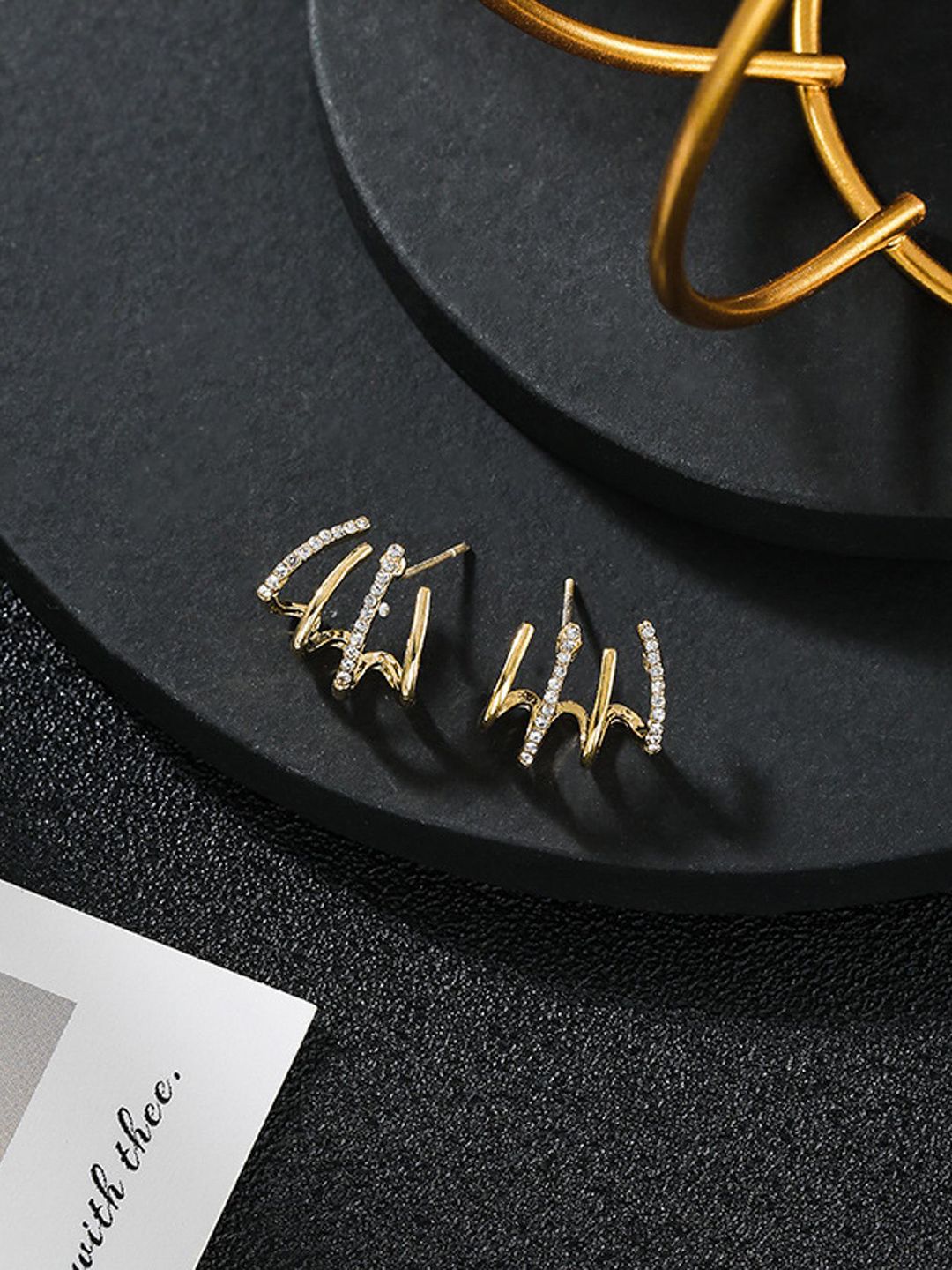 PolluxCraft Korean Gold-Plated Zircon Studded Contemporary Studs-picture-16