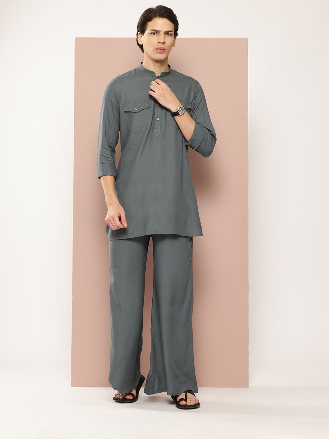 See Designs Solid Pathani Kurta with Pyjamas-picture-21