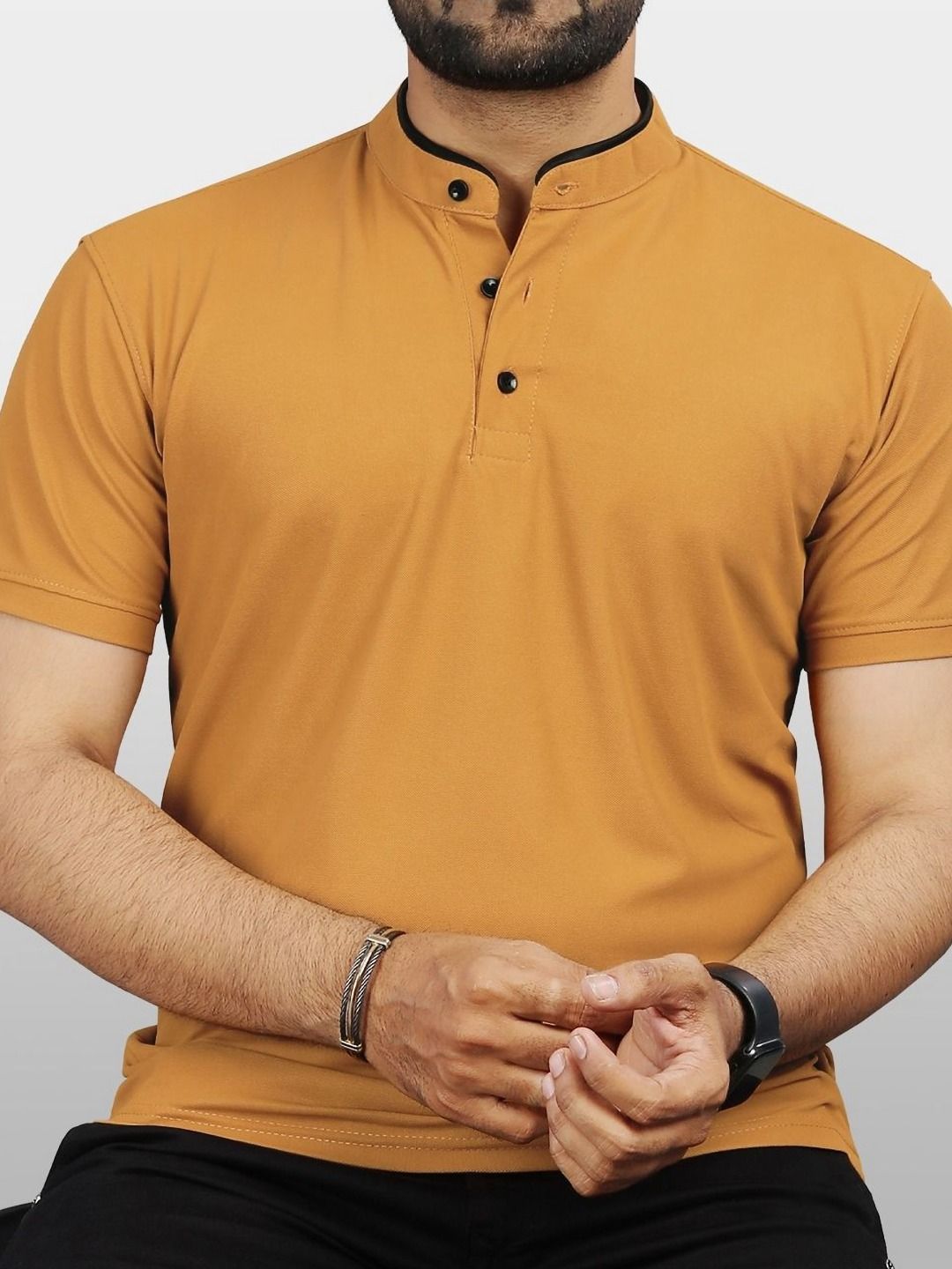 VeBNoR Men Solid Mandarin Collar Casual T-shirt-picture-34