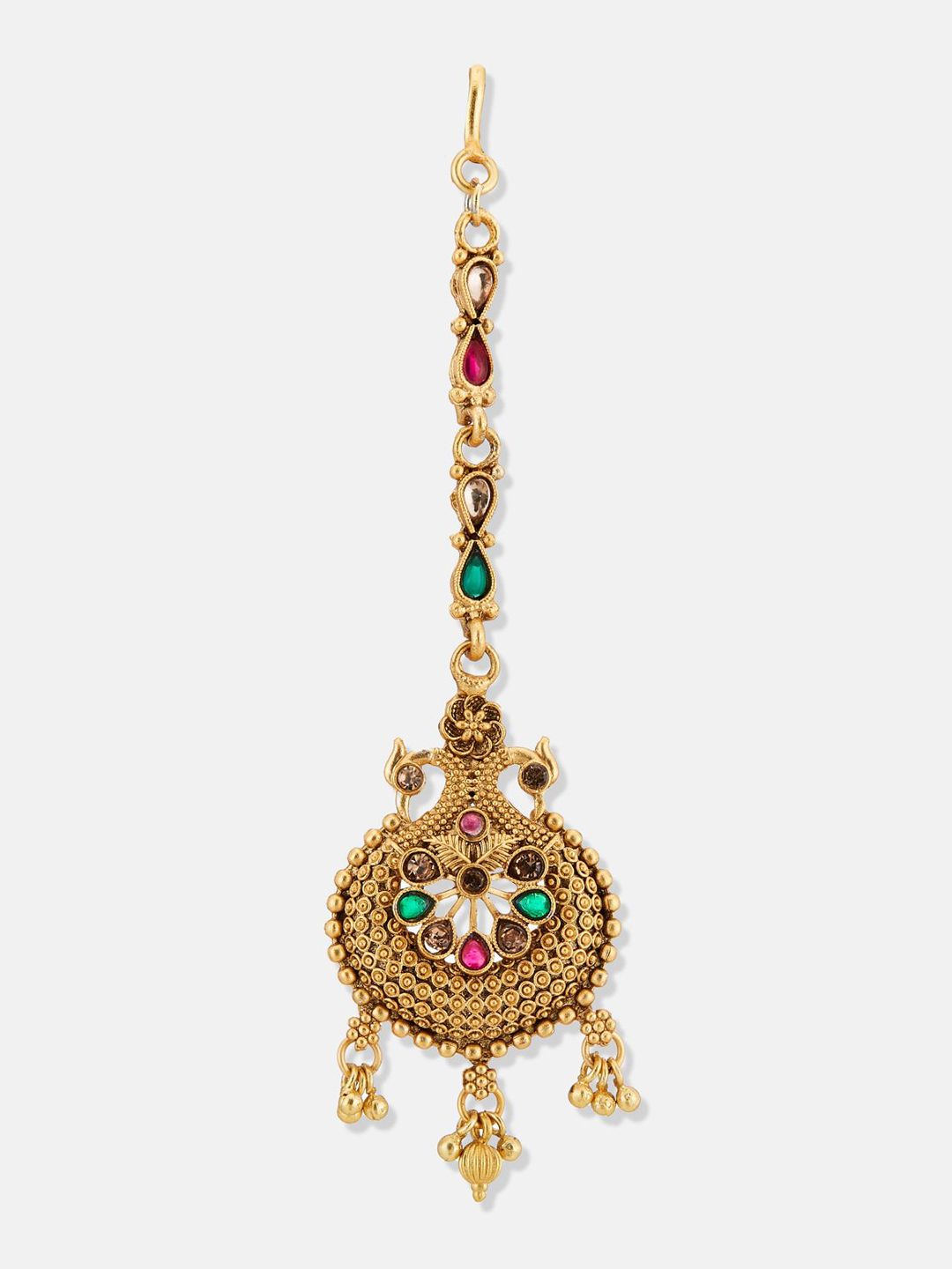 ATIBELLE Set Of 2 Gold-Plated Stone Studded Floral Shaped Maang Tikkas Head Jewellery