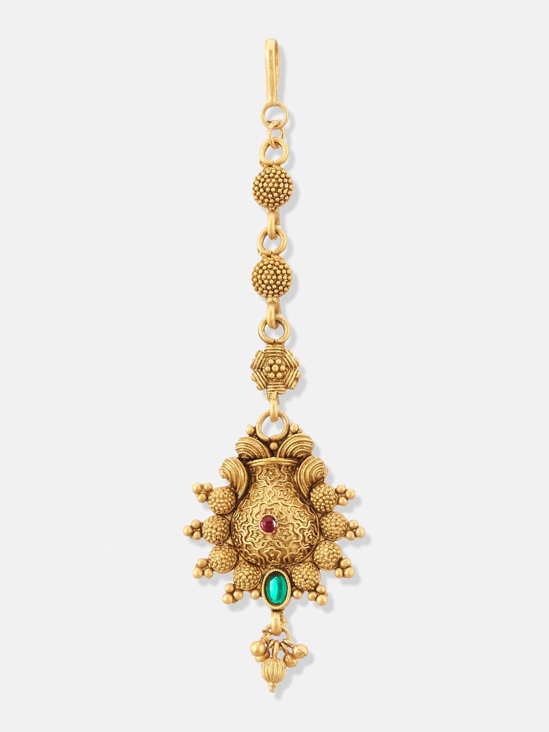 ATIBELLE Set of 2 Gold-Plated Stone Studded & Beaded Floral & Peacock Shaped Maang Tikkas