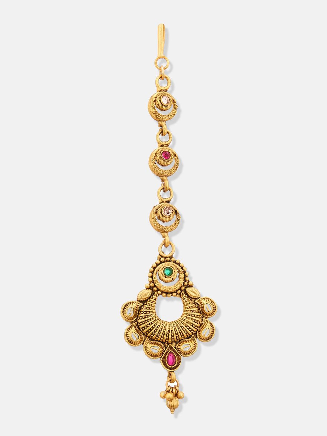 ATIBELLE Set of 2 Gold-Plated Stone Studded & Beaded Floral Shaped Maang Tikkas
