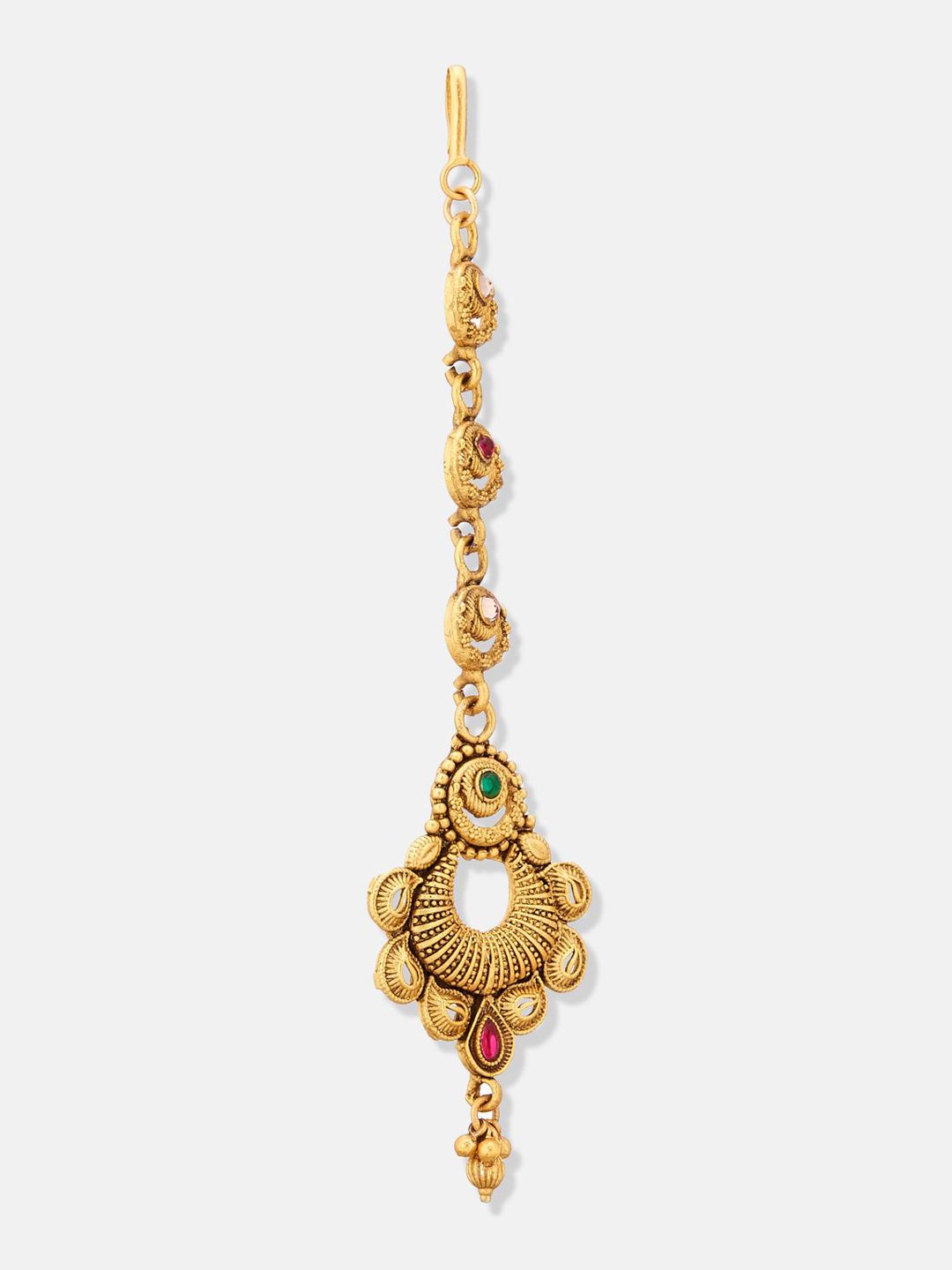 ATIBELLE Set Of 2 Gold-Plated Stone Studded Floral Shaped Maang Tikkas Head Jewellery