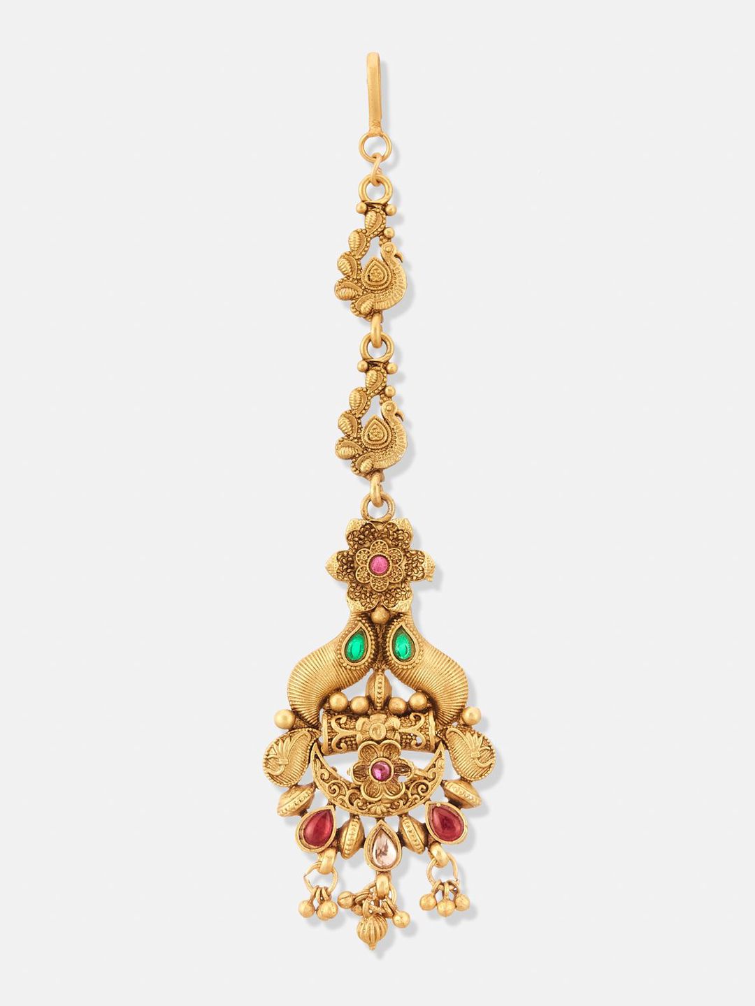 ATIBELLE Set of 2 Gold-Plated Stone Studded & Beaded Floral Shaped Maang Tikkas