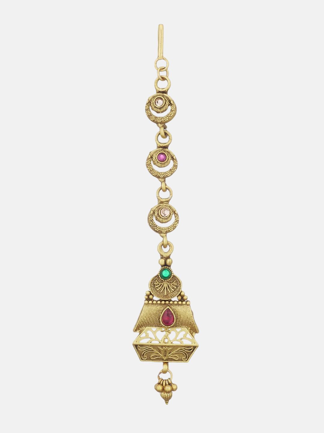 ATIBELLE Set of 2 Gold-Plated Stone Studded & Beaded Floral & Peacock Shaped Maang Tikkas