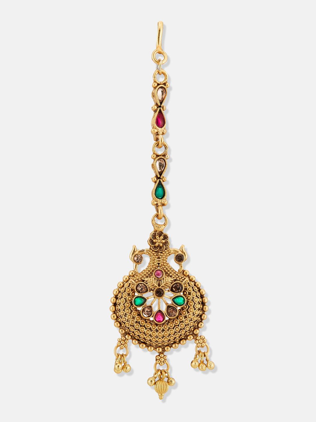 ATIBELLE Set Of 2 Gold-Plated Stone Studded Floral Shaped Maang Tikkas Head Jewellery