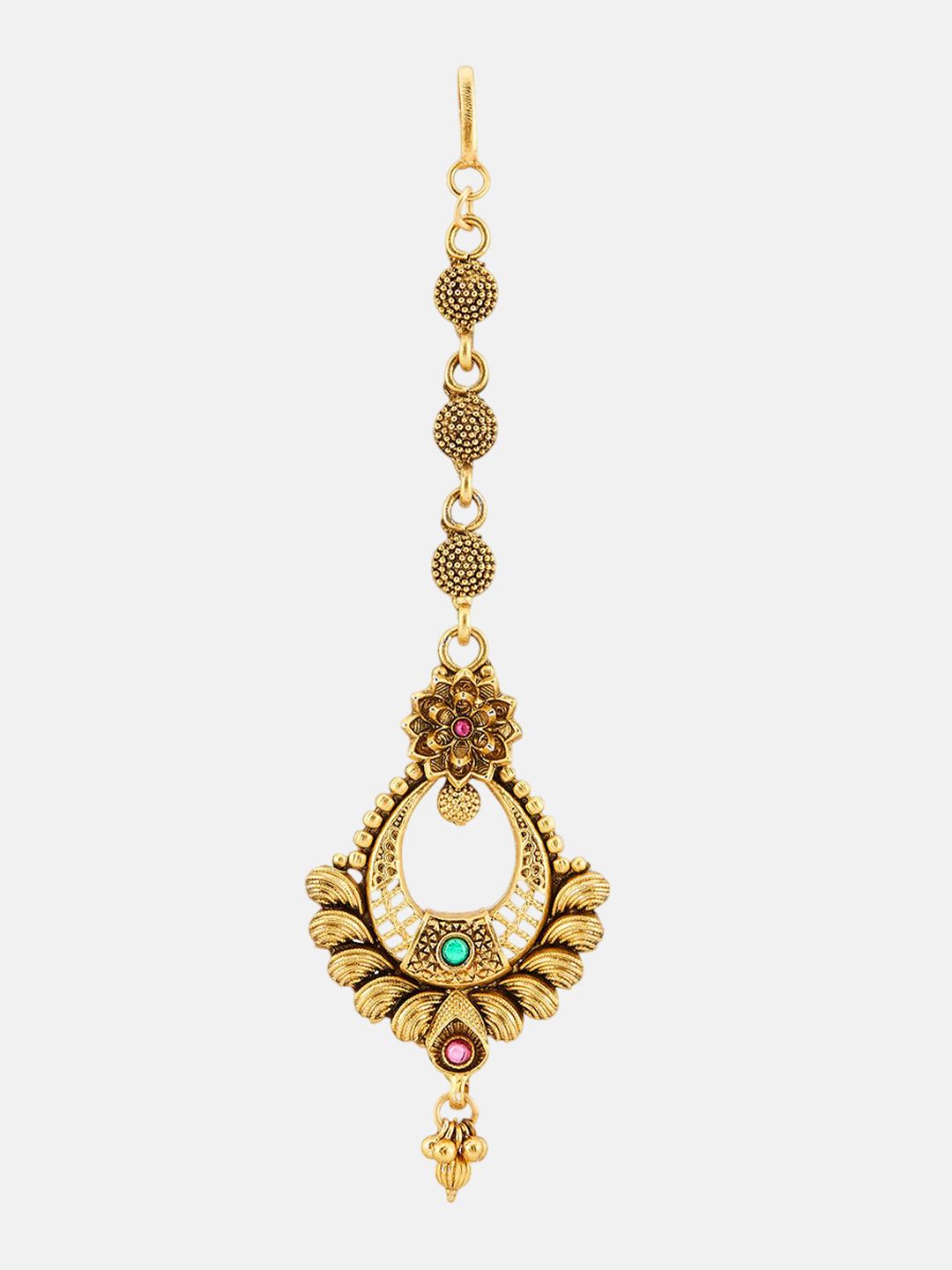 ATIBELLE Set of 2 Gold-Plated Stone Studded & Beaded Floral Shaped Maang Tikkas