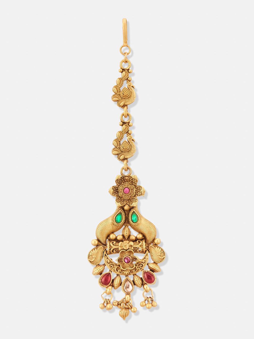 ATIBELLE Set of 2 Gold-Plated Stone Studded & Beaded Floral Shaped Maang Tikkas
