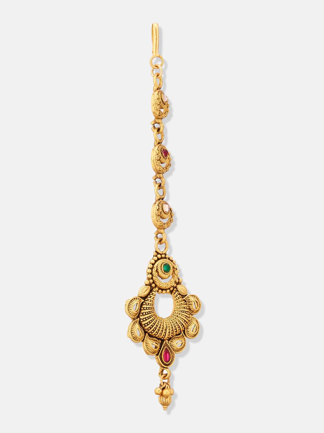 ATIBELLE Set of 2 Gold-Plated Stone Studded & Beaded Floral Shaped Maang Tikkas