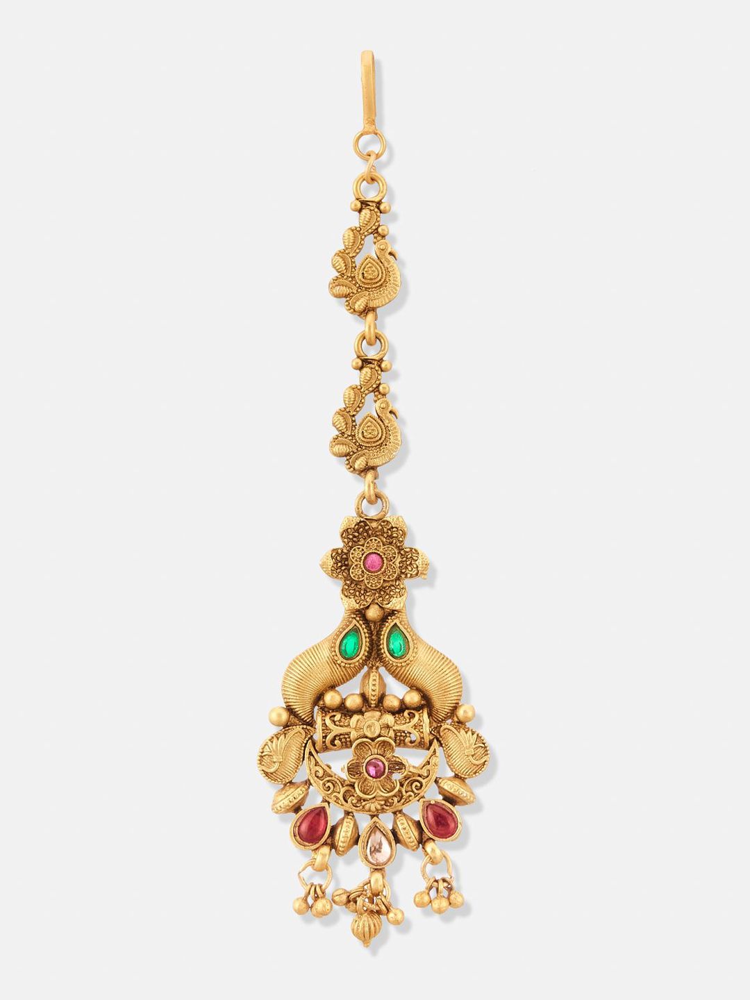 ATIBELLE Set of 3 Gold-Plated Stone Studded & Beaded Floral Shaped Maang Tikkas