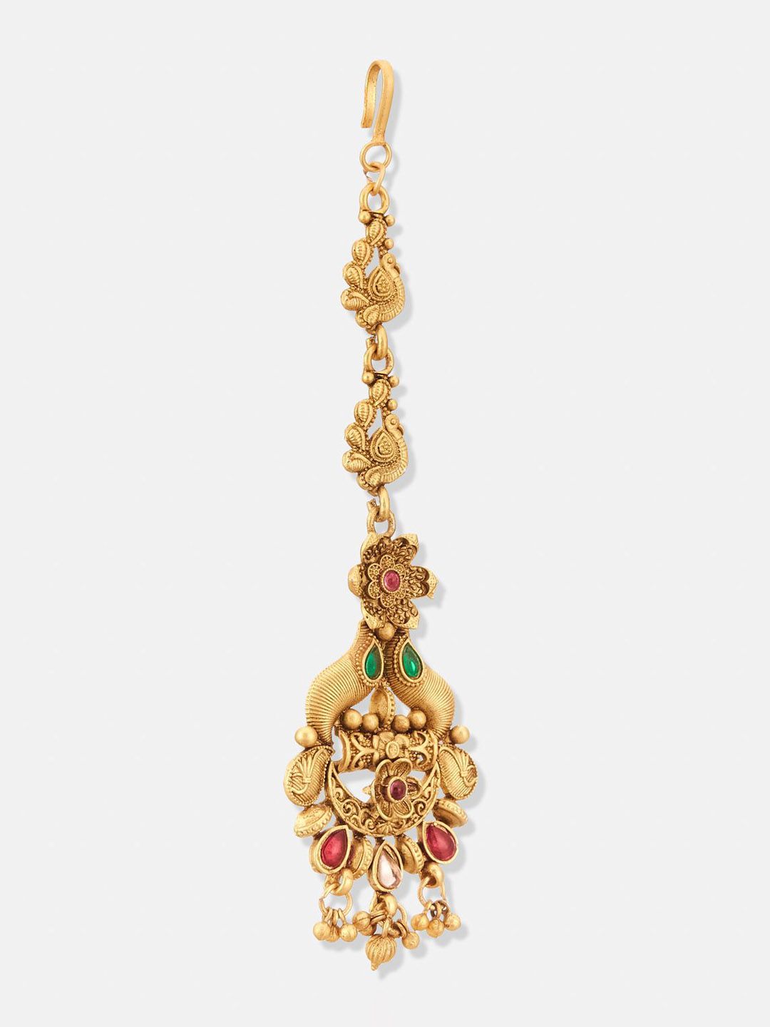 ATIBELLE Set of 2 Gold-Plated Stone Studded & Beaded Floral Shaped Maang Tikkas