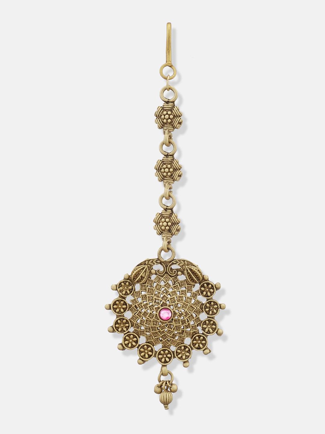 ATIBELLE Set of 3 Gold-Plated Stone Studded & Beaded Floral Shaped Maang Tikkas
