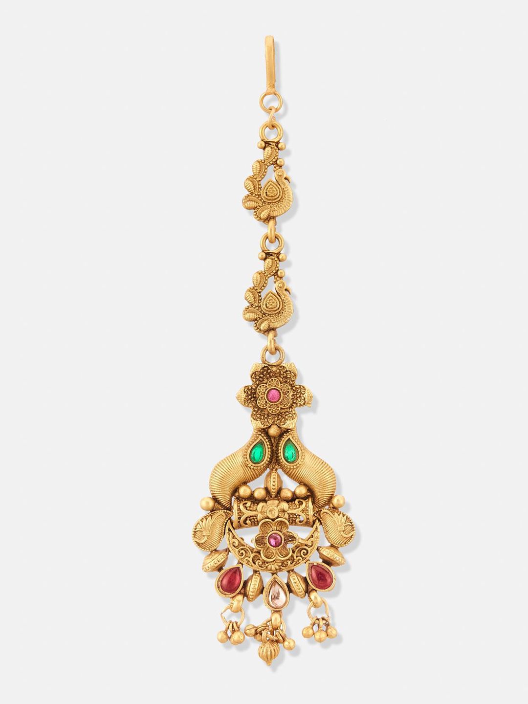 ATIBELLE Set of 3 Gold-Plated Stone Studded & Beaded Floral Shaped Maang Tikkas