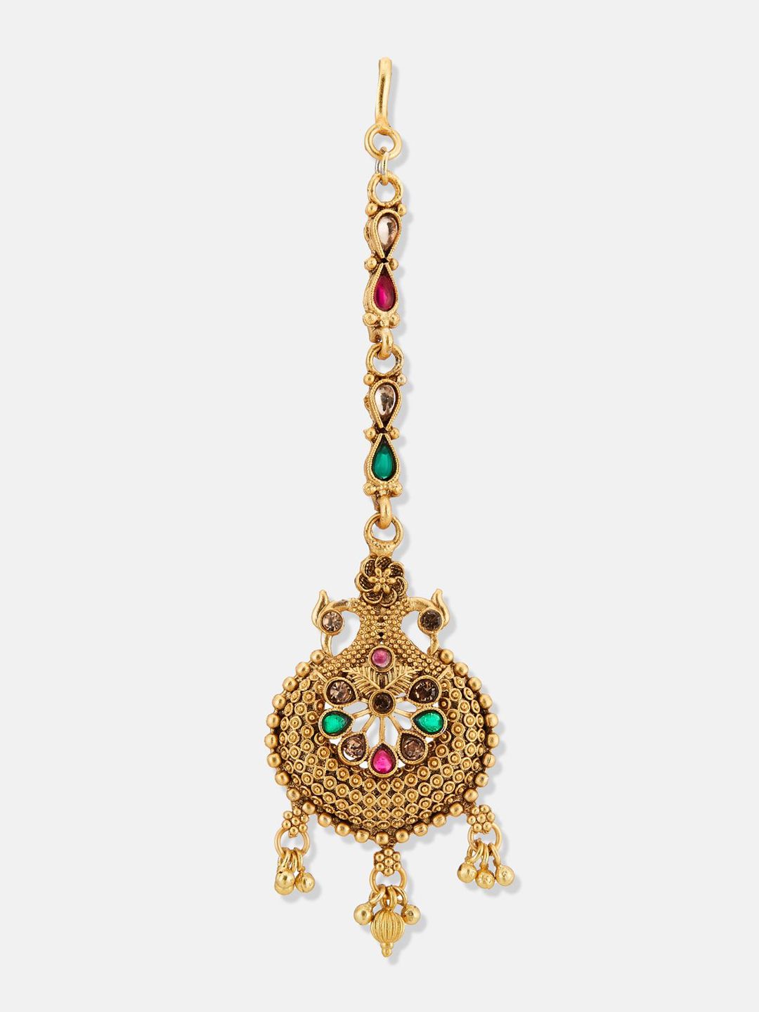 ATIBELLE Set Of 2 Gold-Plated Stone Studded Floral Shaped Maang Tikkas Head Jewellery