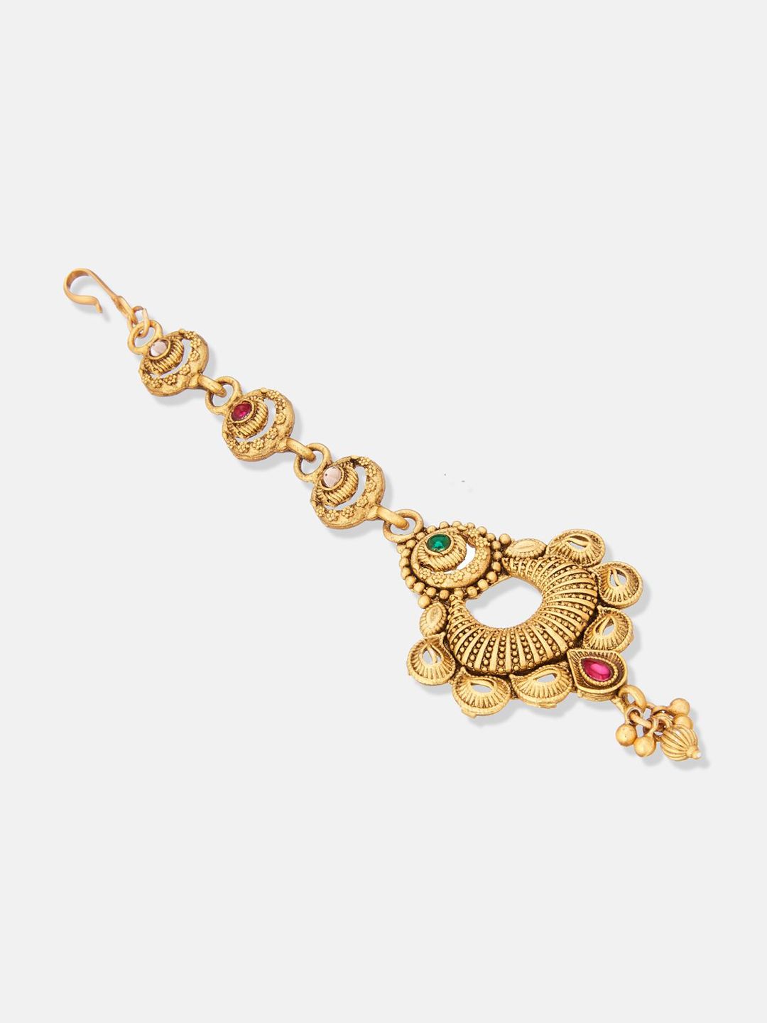 ATIBELLE Set of 2 Gold-Plated Stone Studded & Beaded Floral Shaped Maang Tikkas