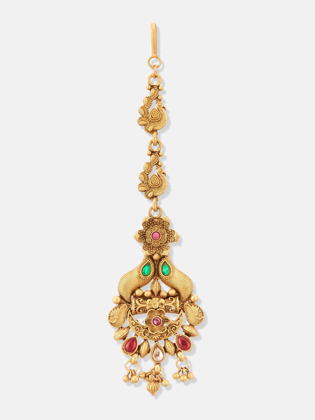 ATIBELLE Set of 2 Gold-Plated Stone Studded & Beaded Floral Shaped Maang Tikkas