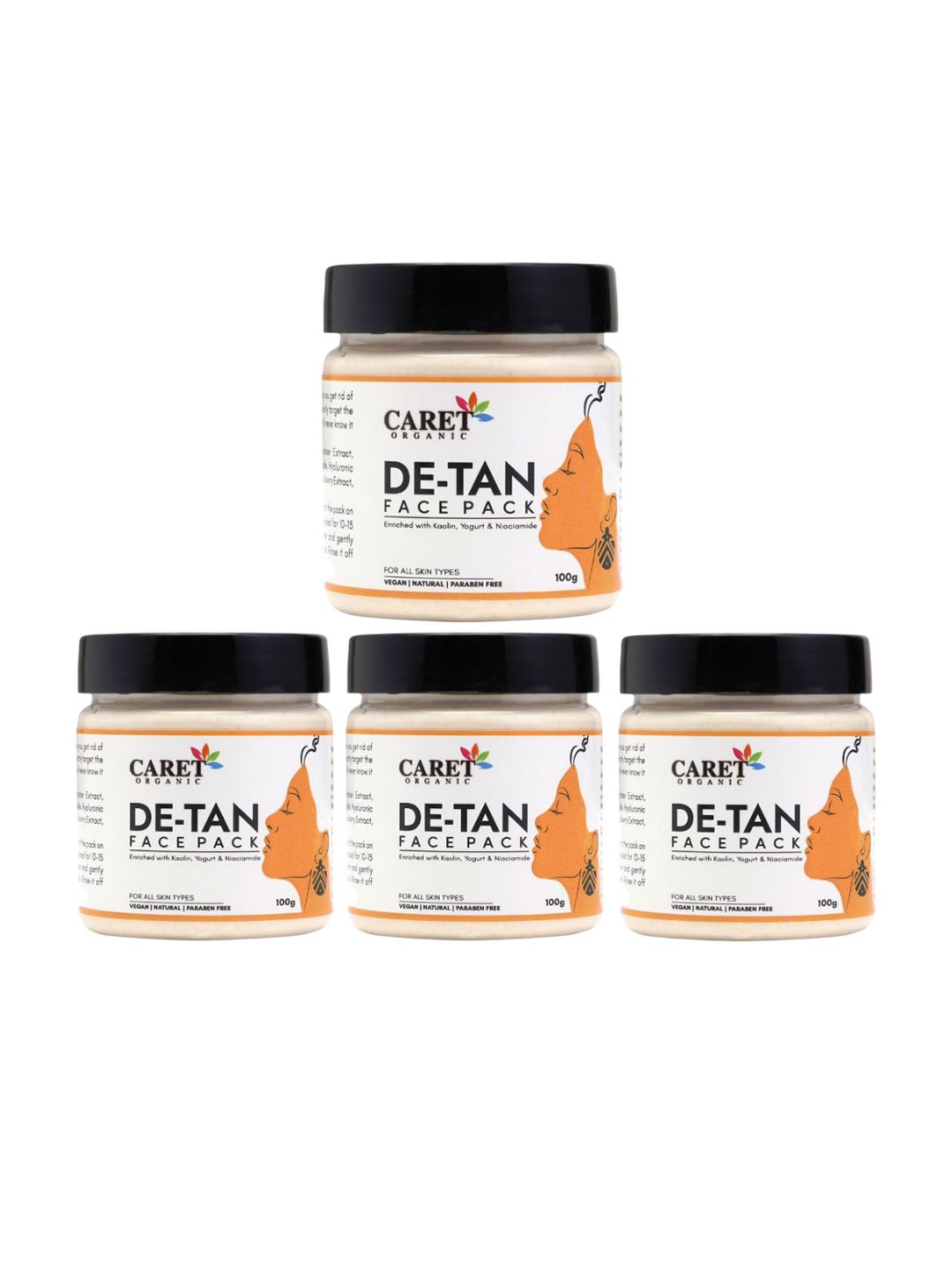 CARET ORGANIC Set Of 4 De-Tan Natural Face Pack- 100 g Each-picture-28