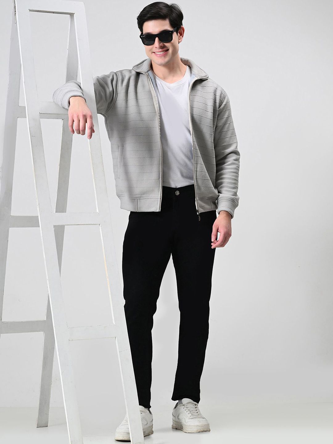 Buy BAESD Men Mock Collar Self Design Woollen Casual Lightweight Bomber ...
