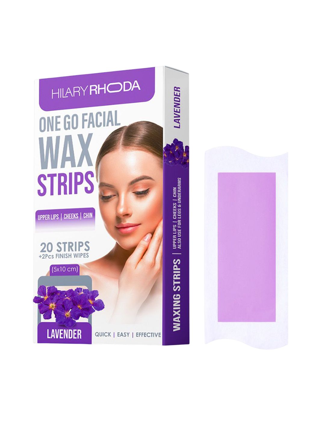 Hilary Rhoda One Go Facial Wax Strips & 2-Pcs Wipes - 20 Strips - Lavender-picture-11