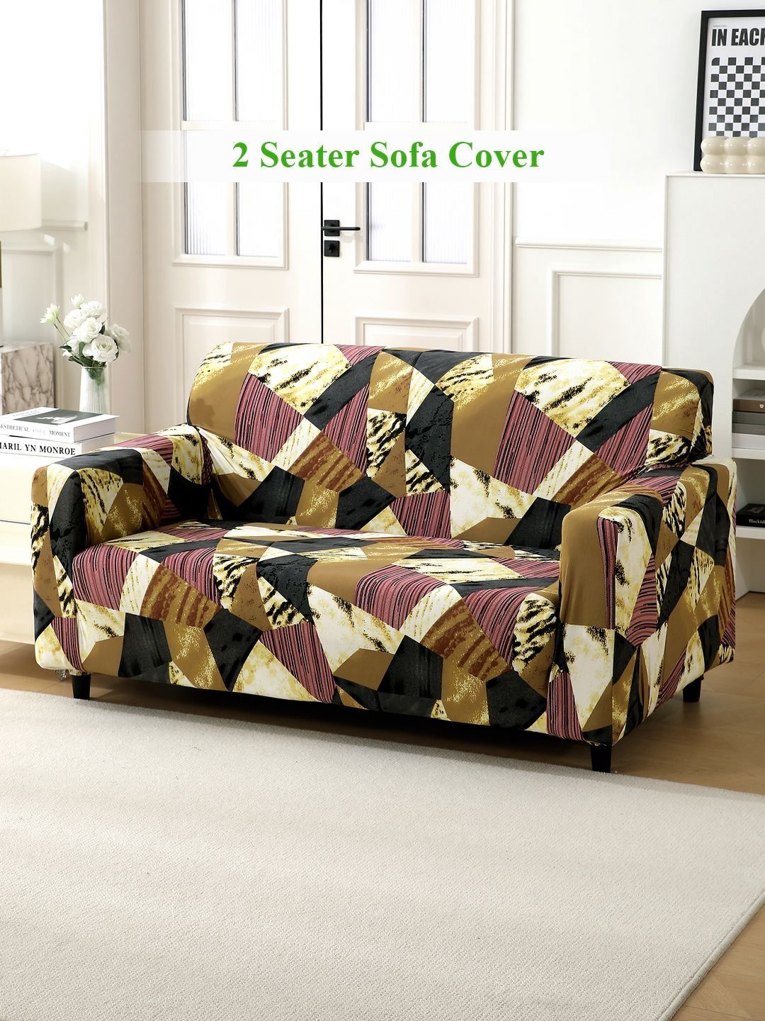 HOKIPO Burgundy & Green 2 seater Printed Polyester Sofa Cover-picture-11