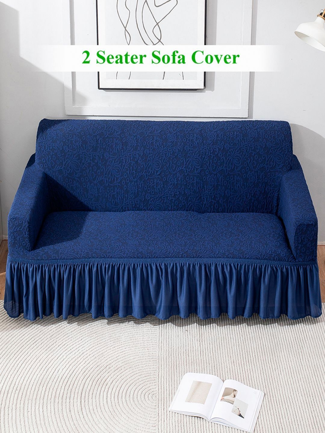 HOKIPO Navy Blue Solid 2 seater Polyester Sofa Cover-image-36