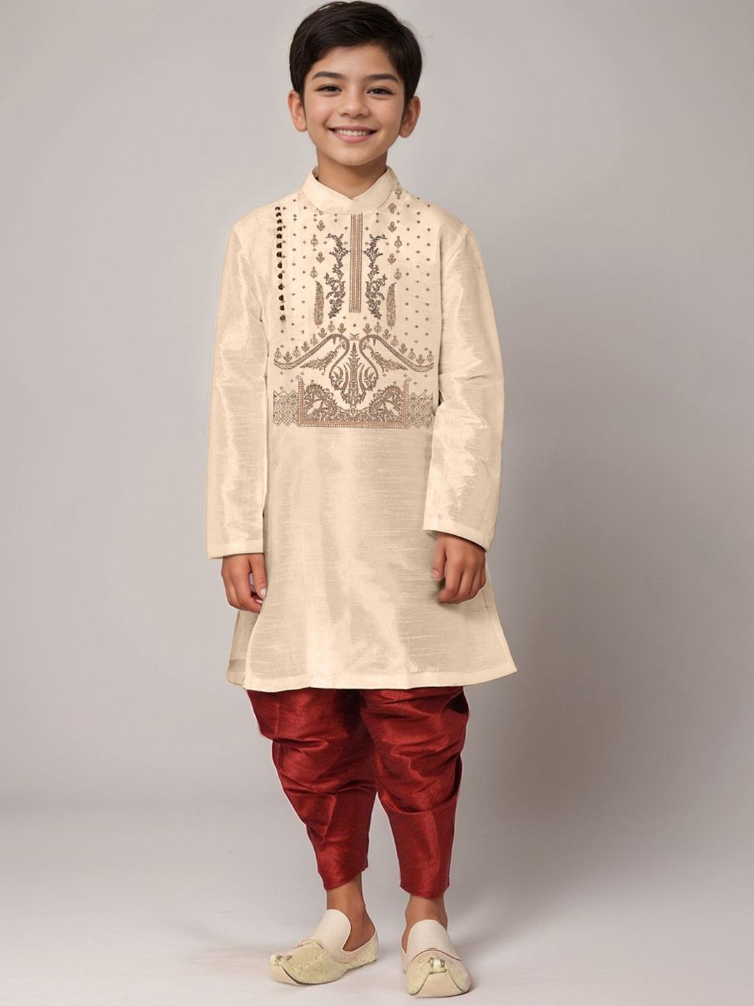 DEVOILER Boys Printed Regular Dupion Silk Kurta with Dhoti Pants-picture-13