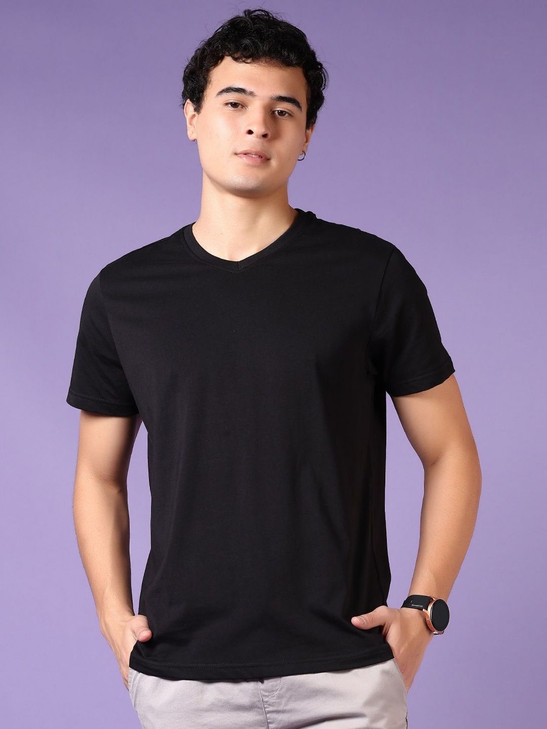 V-Mart Men Solid V-Neck Cotton T-shirt-picture-29