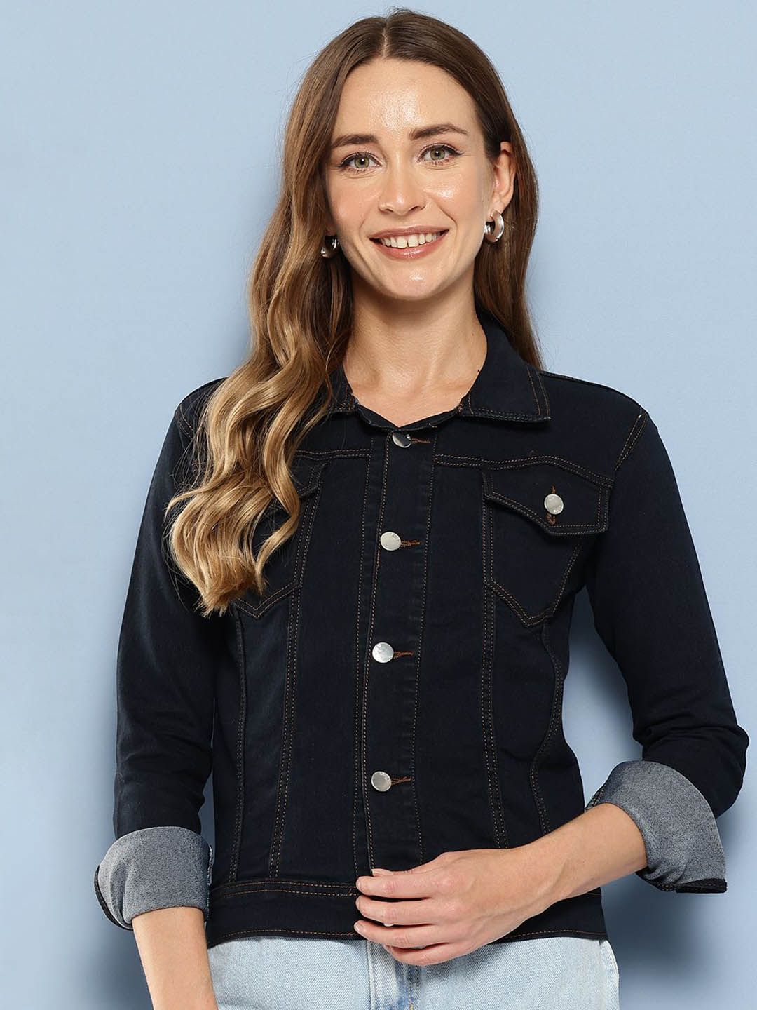 The Roadster Lifestyle Co. Women Solid Denim Casual Windcheater Denim Jacket