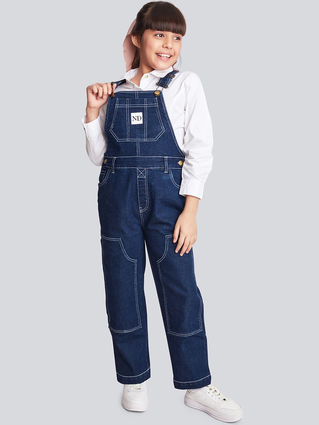 Olele Girls Raw Cotton Denim Dungaree-picture-19