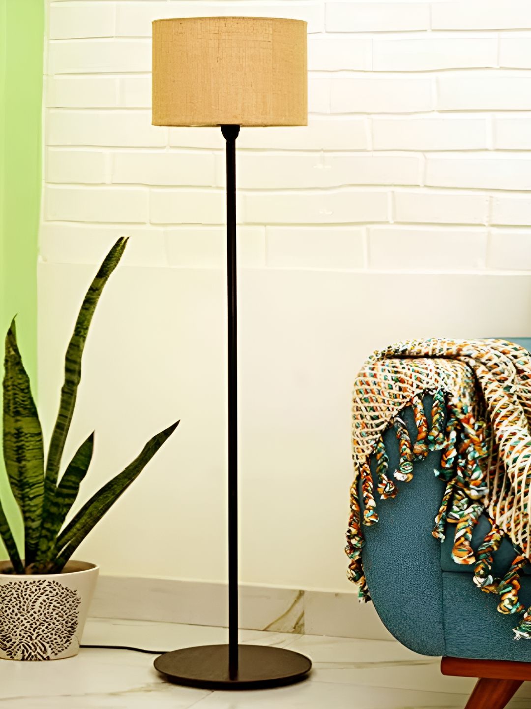 Homesake Brown & Black Textured Wooden Floor Lamp-picture-31