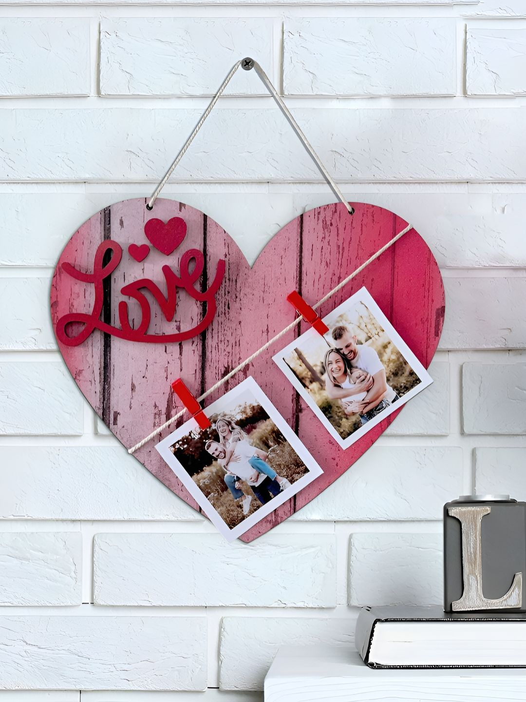 Art Street Pink & Red Heart Shaped Wooded Textured Wall HangingDecor