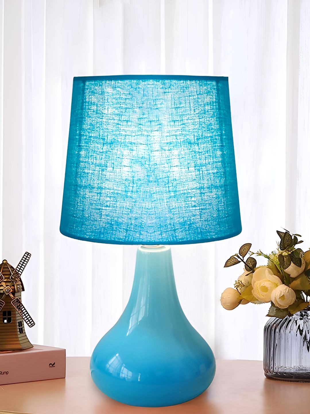 Homesake Blue Ceramic Industrial Cylindrical Shaped Table Lamp-image-41