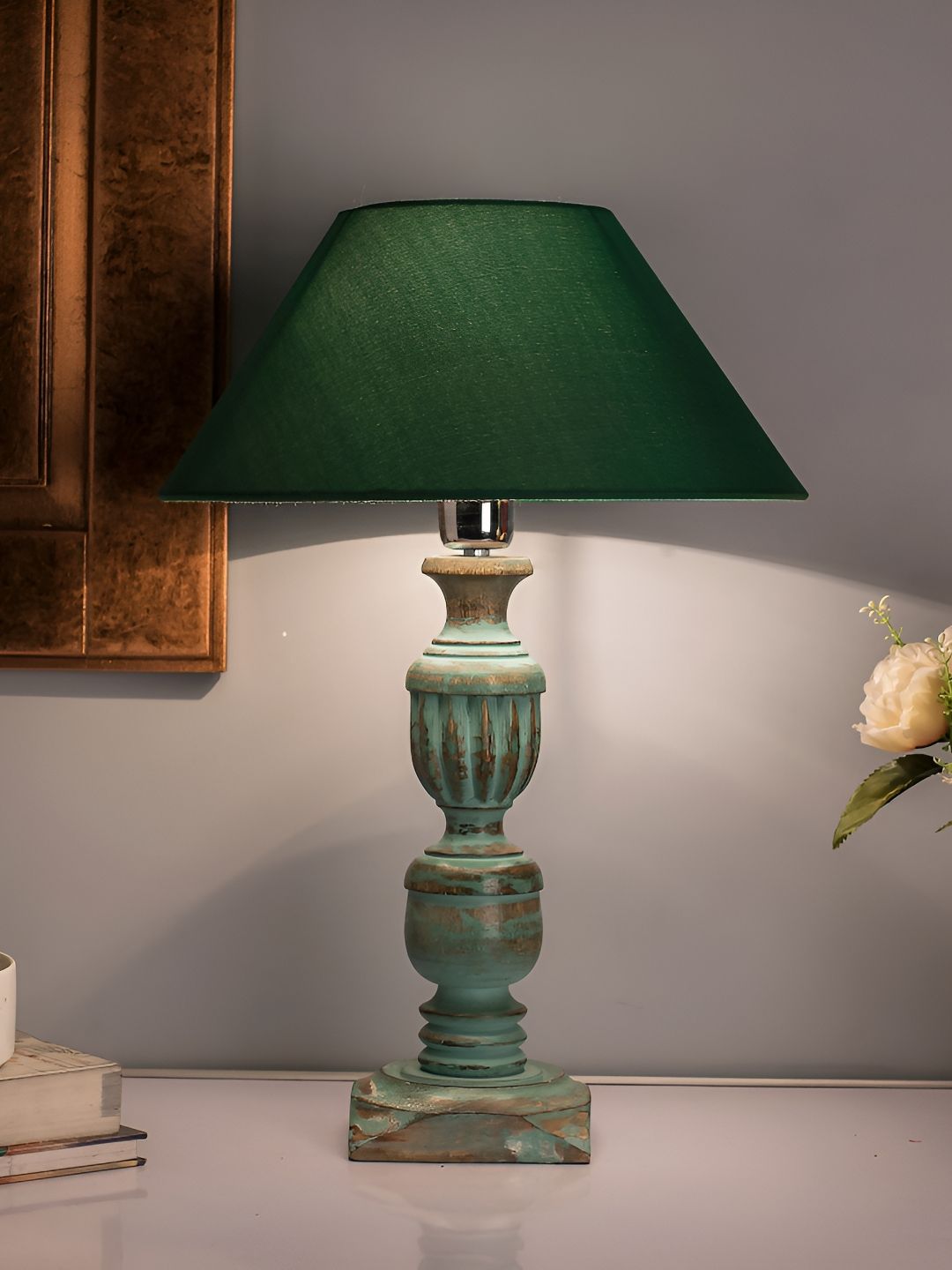 Homesake Green Wood Industrial Cylindrical Shaped Table Lamp with Bulb-picture-25