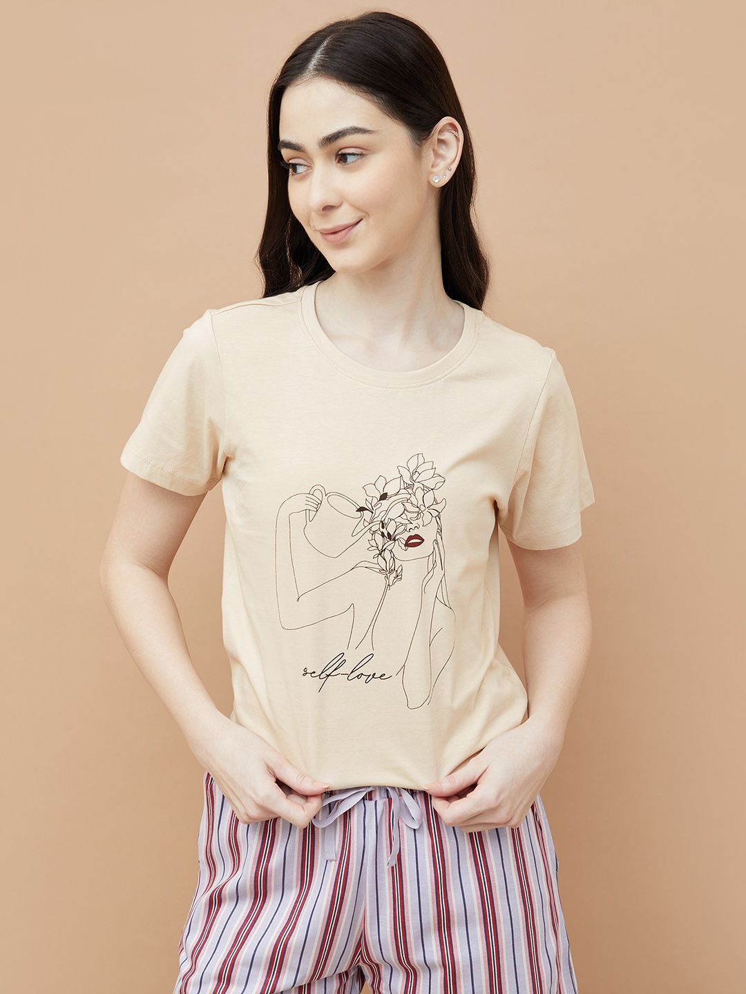 Ginger by Lifestyle Women Graphic Printed Round Neck Cotton T-shirt-picture-21