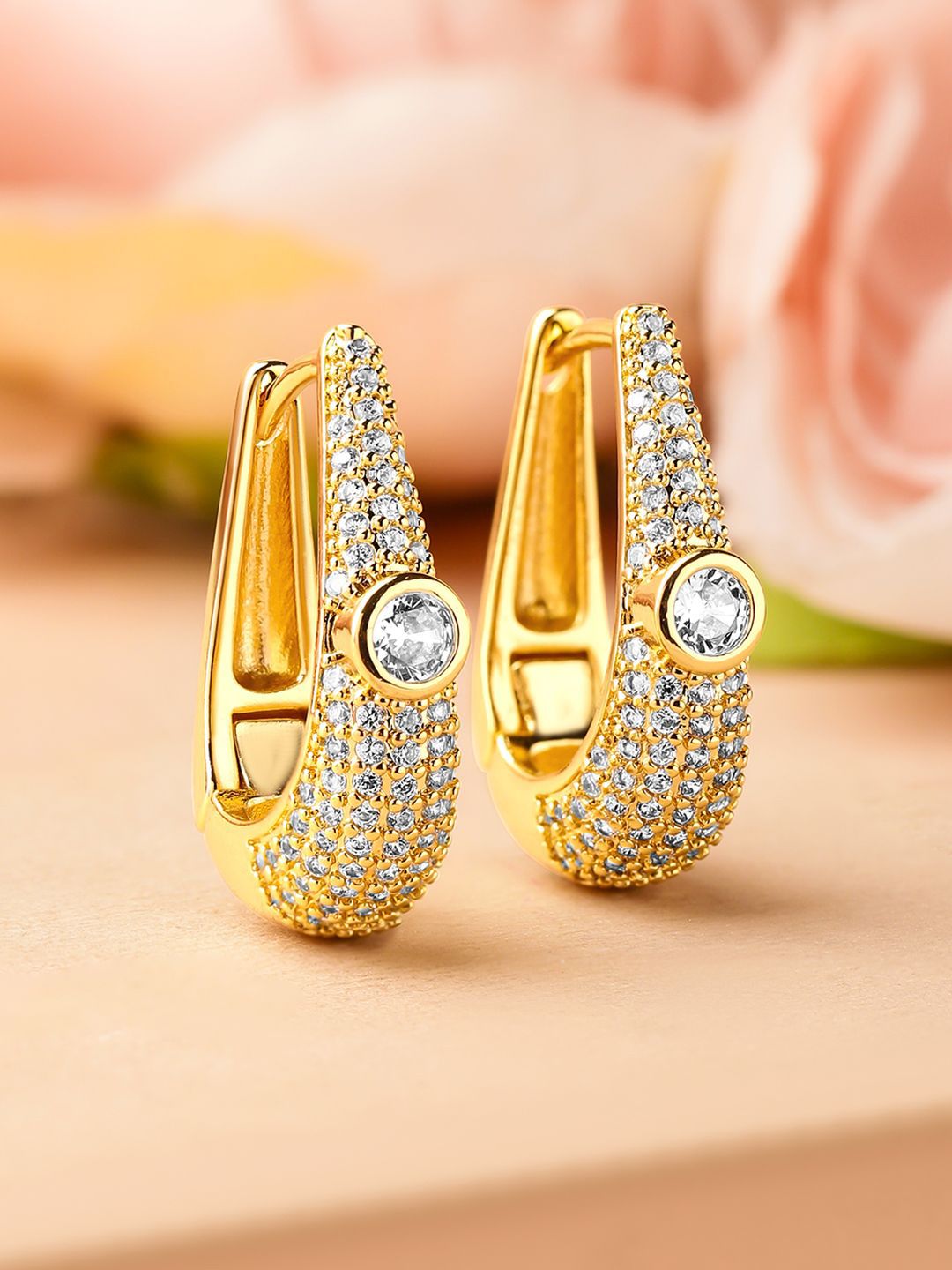 Rubans 18K Gold-Plated Cubic Zirconia Studded Statement Mini Hoop Earrings-picture-27