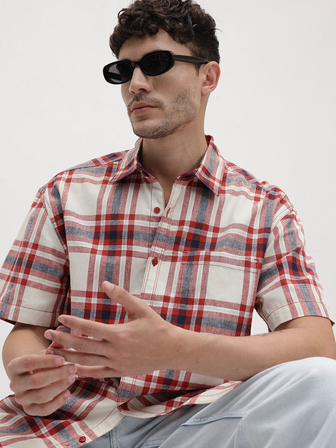The Roadster Life Co. Tartan Checks Drop-Shoulder Sleeves Relaxed Fit Shirt-picture-15