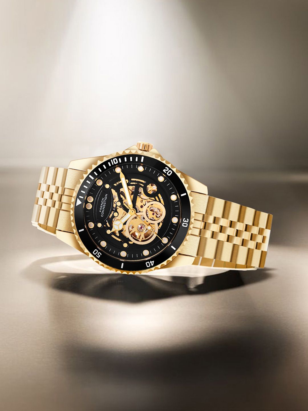 French Connection Men Skeleton Dial & Reset Time Analogue Automatic Mo