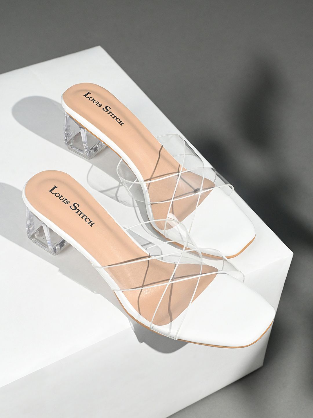 LOUIS STITCH Women White Transparent Cross Strap Block Heel Lightweight Sandals-picture-28