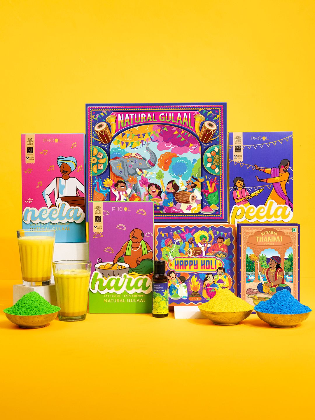 Phool Rang Utsav Blue & Green Pack of 4 Natural Gulaal Gift Box