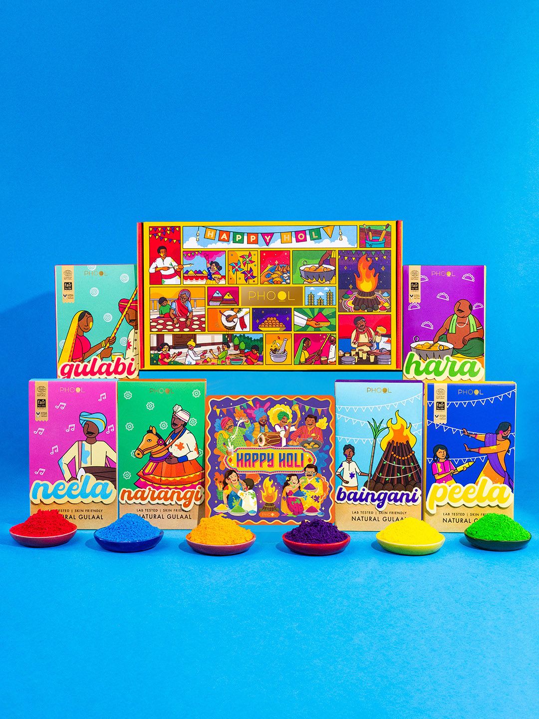 Phool Red & Yellow Pack of 6 Natural Gulaal Gift Box