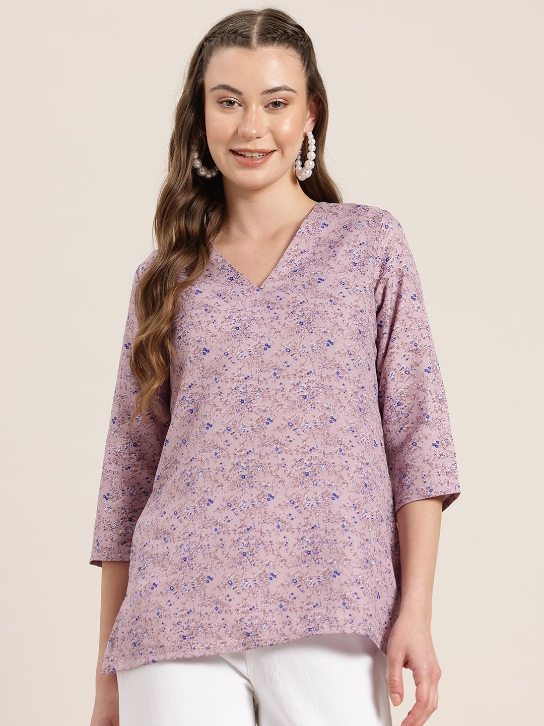 here&now x fwd HERE&NOW Floral Printed V-Neck A-Line Kurti-picture-32