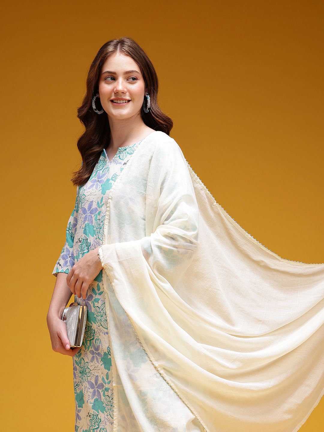 HERE&NOW Printed Thread Work Gotta Patti Cotton Kurta Set
