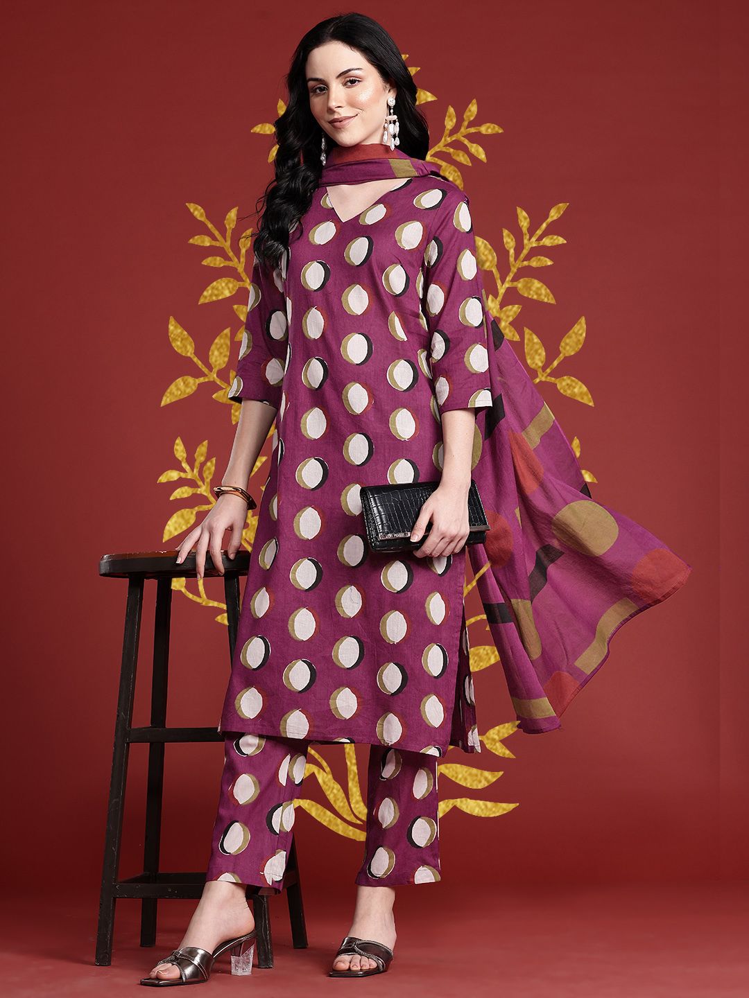 Anouk Geometric Printed Kurta with Trousers & With Dupatta-picture-31