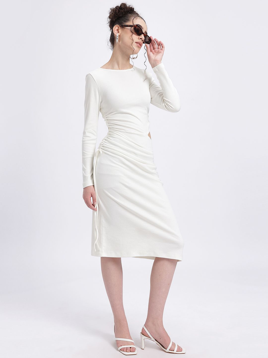 glitchez Ruched Cut-Out Midi Shift Dress-picture-39