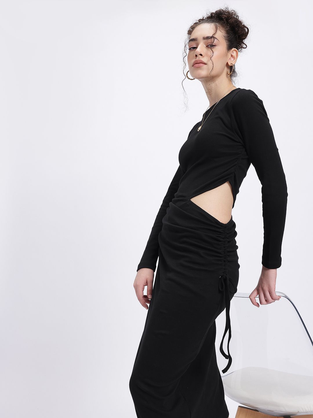 glitchez Ruched Cut-Out Midi Shift Dress