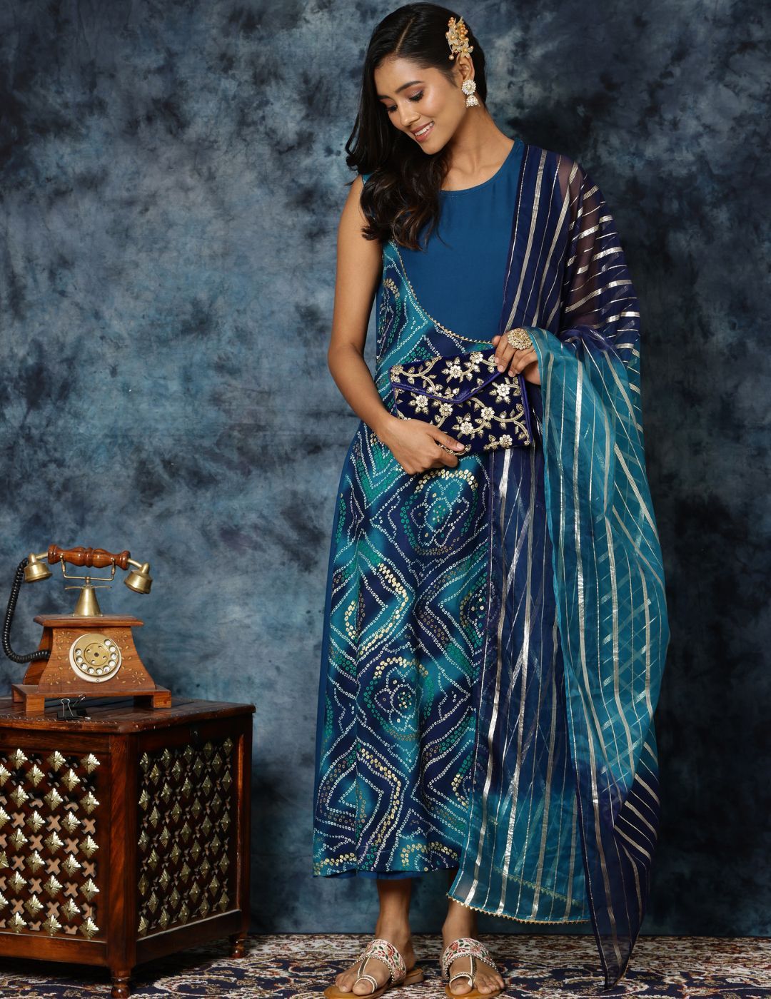 Round Gotta Buy KALINI Ethnic Motifs Printed Gotta Patti Round Neck Anarkali Kurta ...
