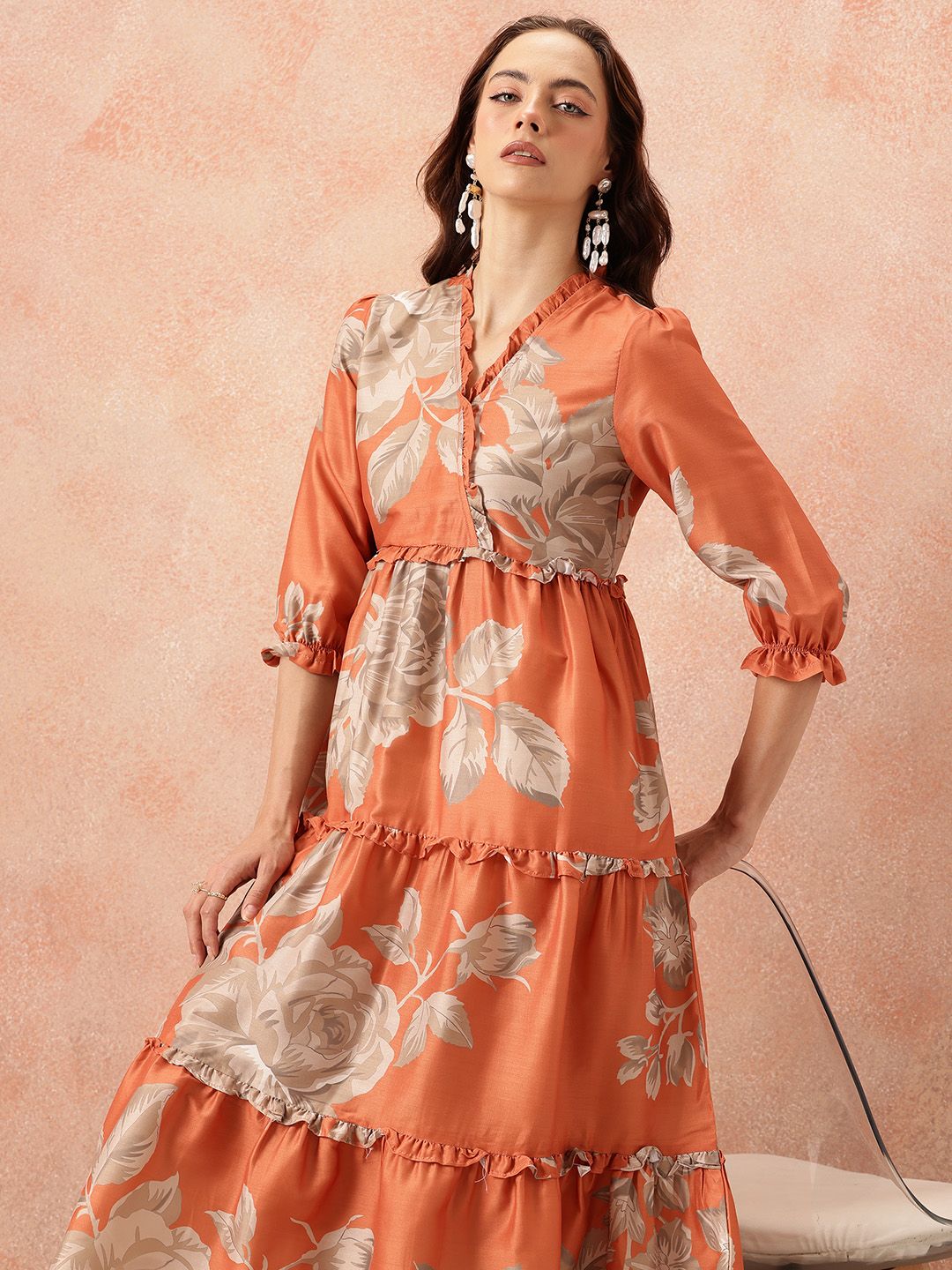 all about you Floral Printed Ruffled Detail Tiered Wrap-Style Midi Fit & Flare Dress-picture-14
